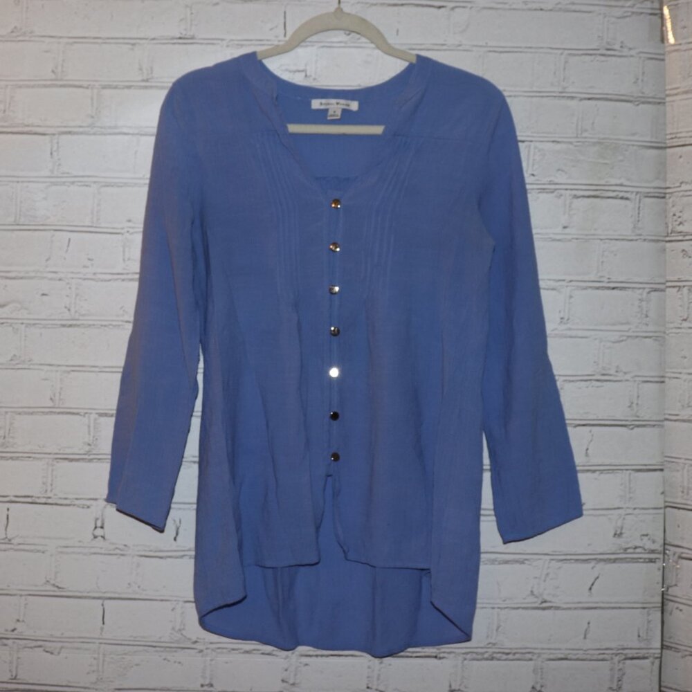 💙✨ Studio Works Blue Button‑Down Blouse · Size Medium